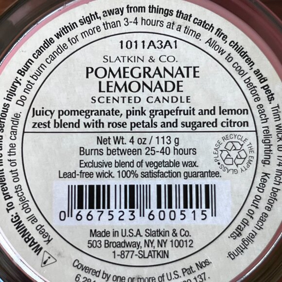 Unused Vtg. Bath & Body Works Slatkin Pomegranate Lemonade Candle 4 Oz Signature - Picture 6 of 8